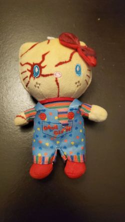 Hello Kitty dressed as Chucky from "Child's Play".