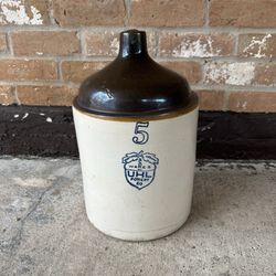 Vintage UHL Pottery Acorn Wares 5 Gallon Stoneware Crock Whiskey Jug