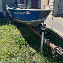 $3k OBO 14ft Boat With Steering Wheel, Motor And Trailer 
