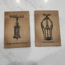 Corkscrew Bottle Opener Wall Art (set of 2) Vintage Style, Wine Bottle, Bar Decor, Canvas, Wall Art Prints