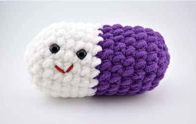 crochet chill pill / happy pill handmade in colors  purple & white