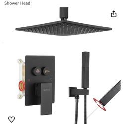 Shower Faucets Sets Complete Matte Black Shower System, Push Button Diverter Shower Fixtures with 2 in 1 Handheld,10 Inches Rainfall Sh