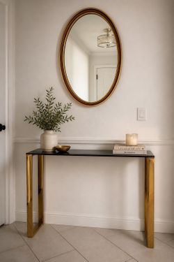Modern Glass Black and Gold Console