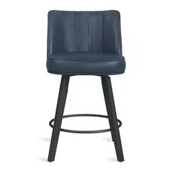 Blue Faux Leather Swivel Counter Stool，set of 3
