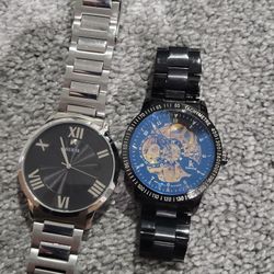 2 MINT Men's Wrist Watches GUESS & lK Coluring Stainless Steel & Skeleton Automatic (2 Watch Set)