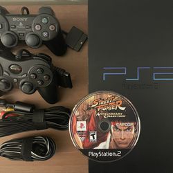 Sony Playstation 2 PS2 console with 2 Controller + Street Fighter Collection