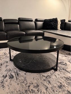 Modern Round Black Glass Coffee Table – 2-Tier Design