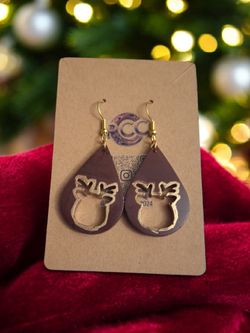 Rustic Espresso & Gold Reindeer Cutout Earrings