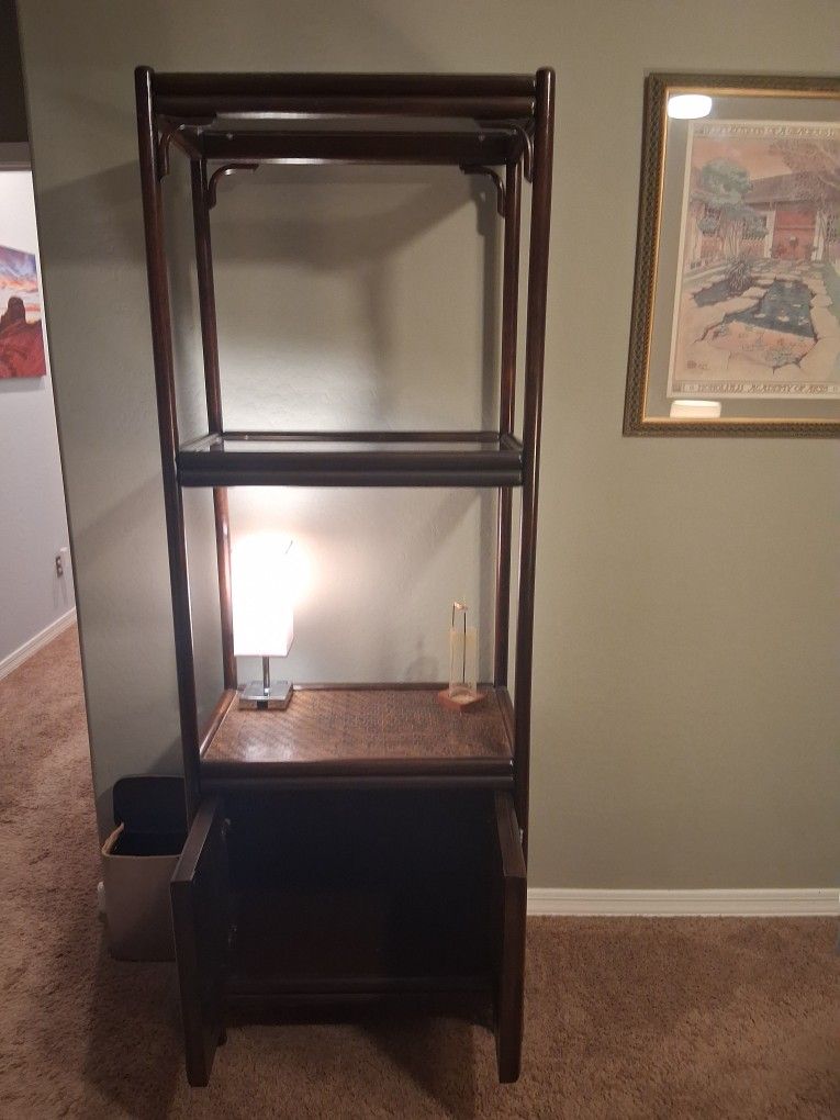 Wicker Tall Shelf w Glass Shelves