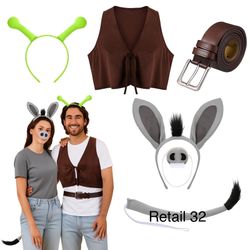 Shrek and Donkey Costume Kit Halloween Cosplay 