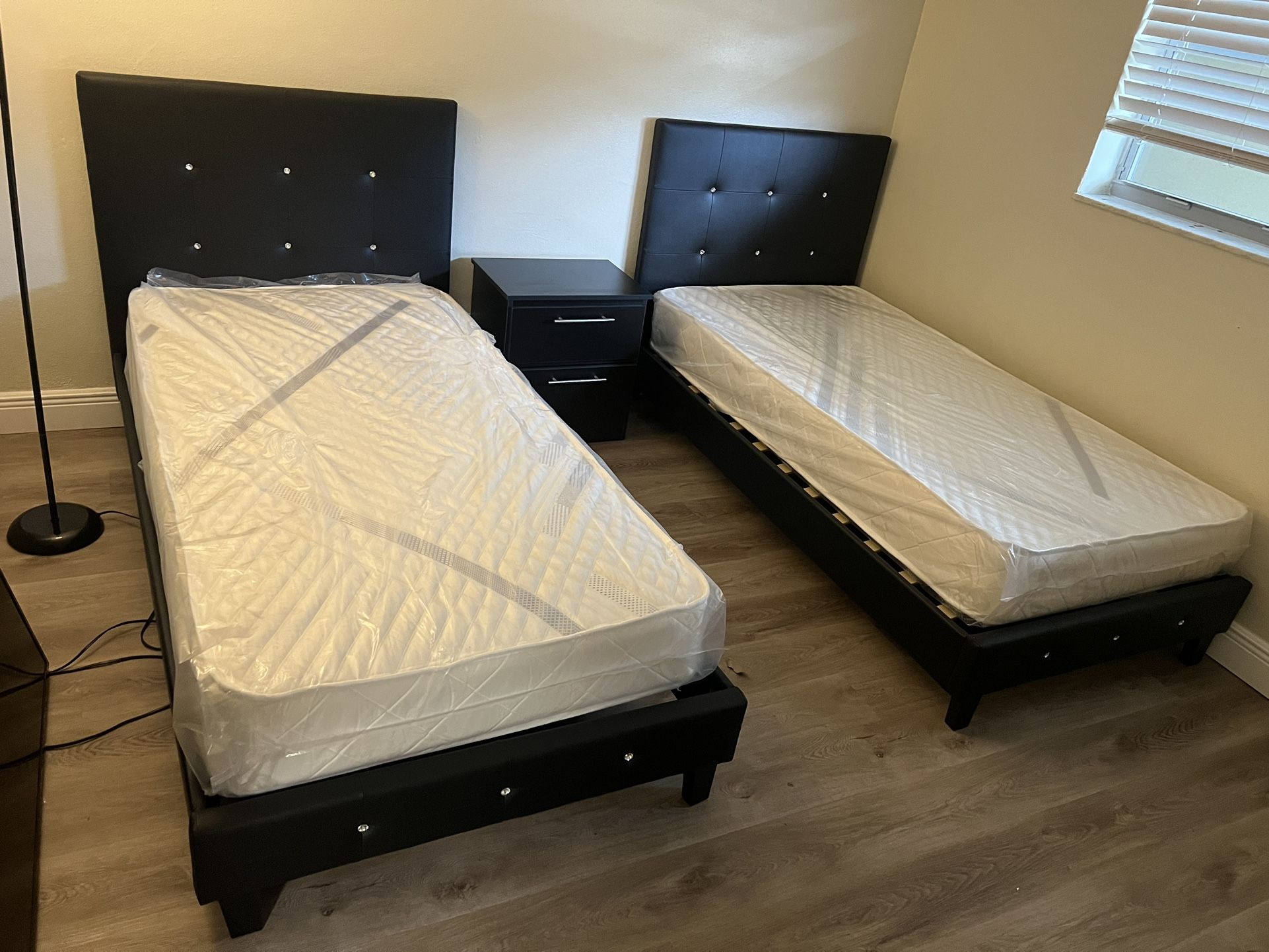 2 Twin Size Bed With That Mattress And 1 Nightstand All New Furniture And Free Delivery