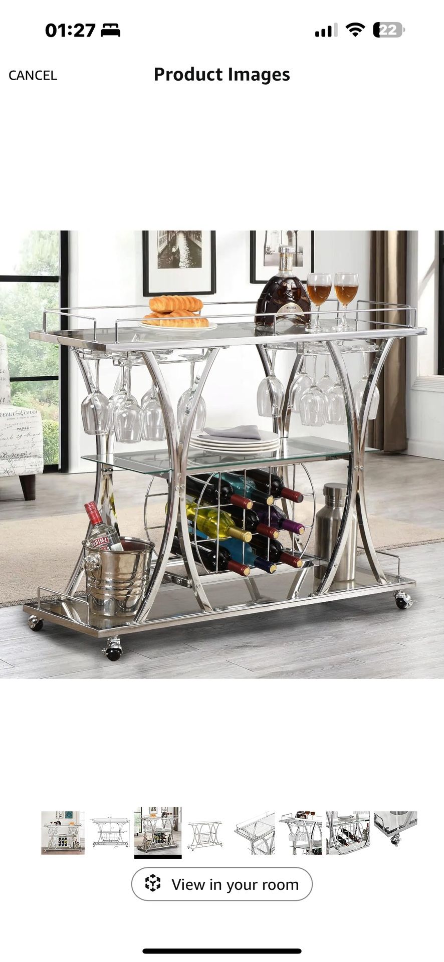 RARZOE Bar Serving Cart with Glass Holder&Wine Rack