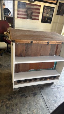 Rustic Wood Bar Cart with Wine Rack