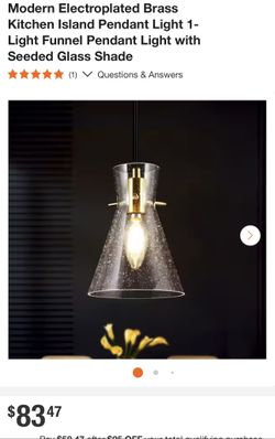 Modern Electroplated Brass Kitchen Island Pendant Light 1-Light Funnel Pendant Light with Seeded Glass Shade