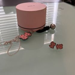 Tous Pink Earring And Necklase Pink Original Set