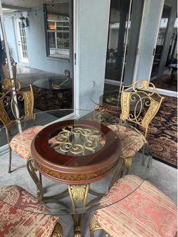 Vintage Ornate Metal & Glass Patio Dining Set – 7 Pieces – Excellent Condition