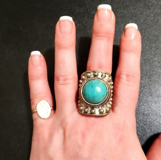 Heavy Sterling Silver and Turquoise Adjustable ring