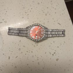 Red And Silver Watch Moissanite 