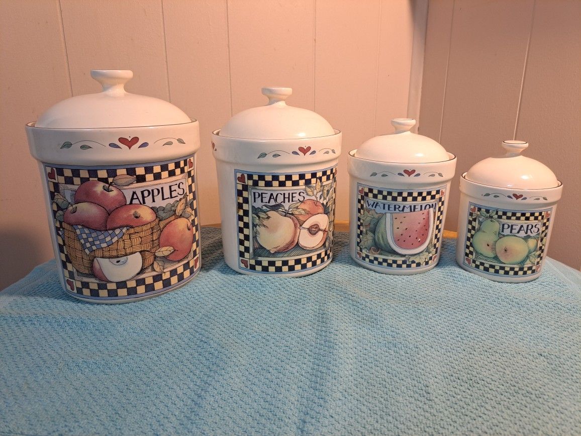 Susan Winget Sunflower 4 Ceramic Kitchen Canisters Thailand