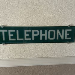 Vintage Telephone Booth Glass Sign Green