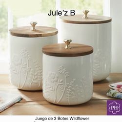 Princess House. Juego.  De 3 Botes Wildflower Nuevos En Sus Cajas 