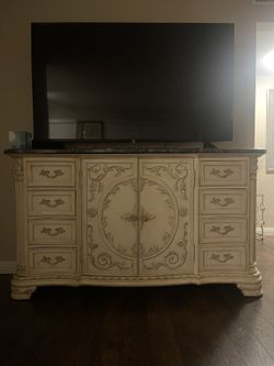 Classical Style Solid Wood & Marble TV Stand