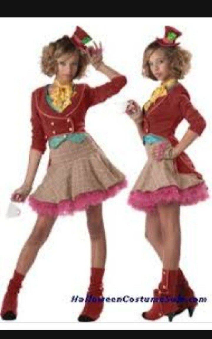 New Disney Teen Girls Women's Alice In Wonderland Mad Hatter Petticoat Dress Costume