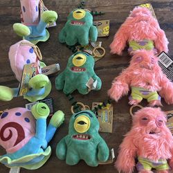 Zuru Fuggler x Spongebob Squarepants Keychain Plush Bag Clip On 5” 3x Patrick, 3x Gary,  3x Plankton