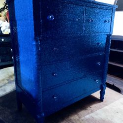 Antique Royal Blue Dresser  W/2  Matching Tall Nightstand Cabinets  & 1 Small Nightstands $550