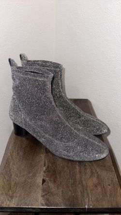 ZARA Shiny Silver/Black Sock Ankle Boots