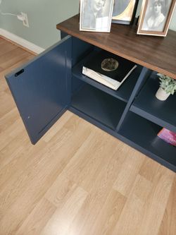 Navy Blue TV Stand with Wood Top