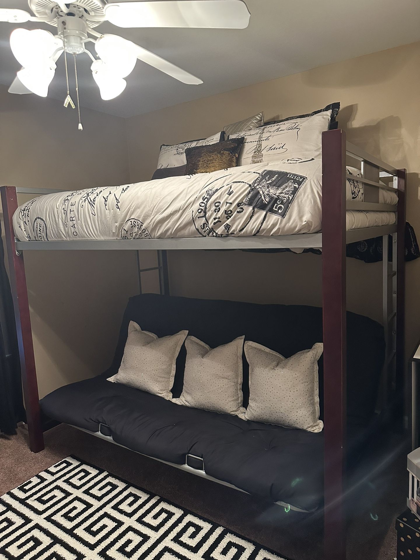 Full Size Wooden Bunk Bed/Futon & Dresser