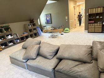 Restoration Hardware Grey Leather Cloud Sofa
