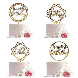 12 Pcs Glitter Paper Happy Birthday Cake Topper Cupcake Dessert Decor Supplies