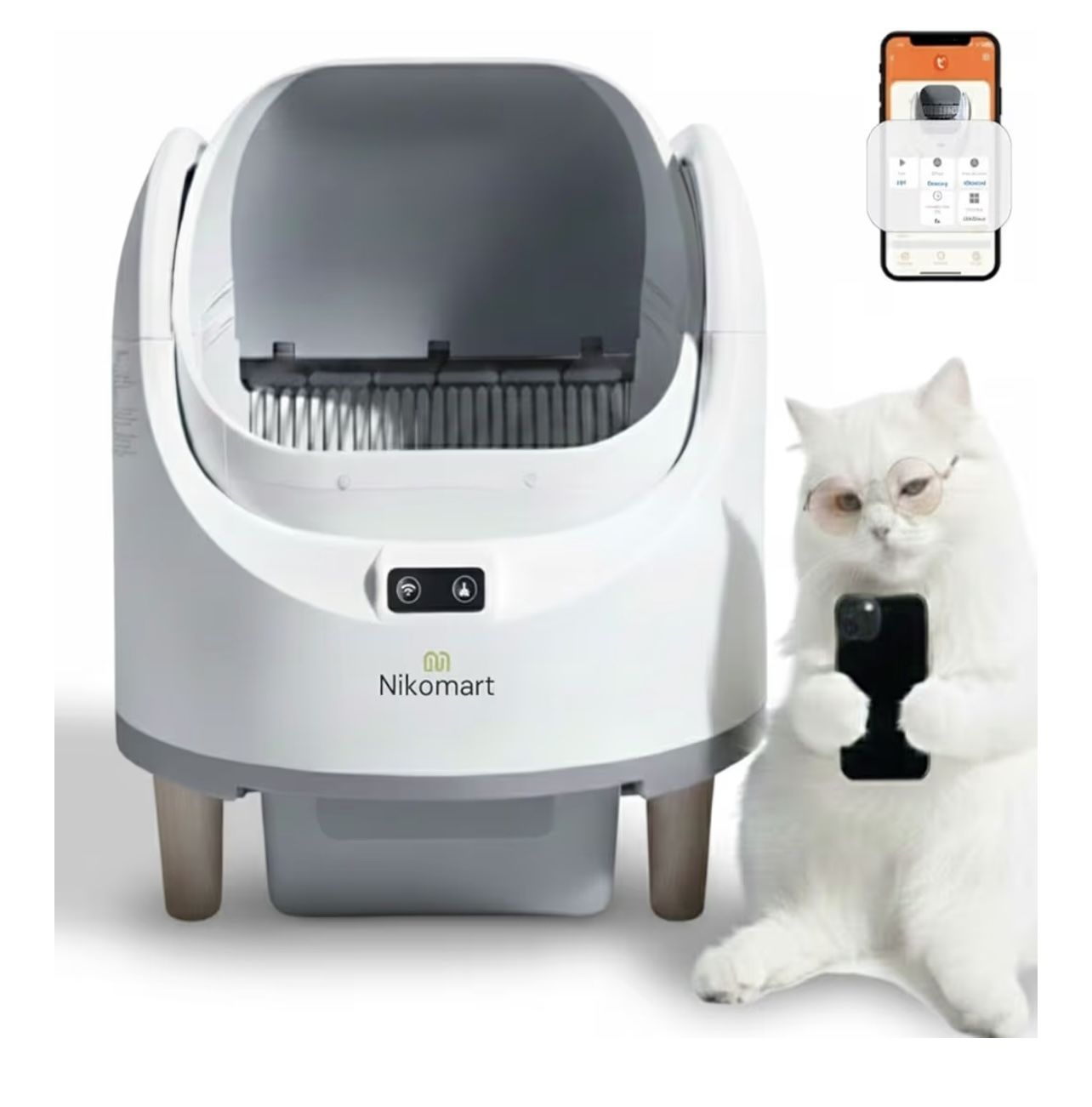 New In Box, Open-Top Automatic Litter Box, New White Design with App Control & Fragrance Dispenser for a Fresh Home -