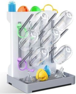 Baby Bottle Drying Rack: Vertical Space Saving Large Bottles Holder - Standing Boon Dryer Rack Baby Accessory - Countertop Holds Up to 12 Bottles & Pu