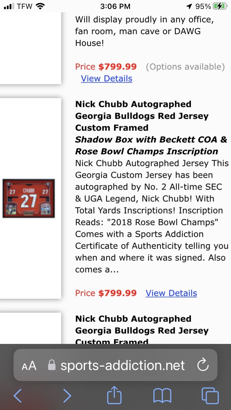 Nick Chubb Autographed Georgia Custom White Jersey Jersey Yards