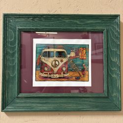 Signed Mexican Popotillo Straw Art VW Bus Beach Scene – Baja Bus