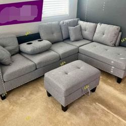 BRAND NEW 3PCS SECTIONAL SOFA SET WITH OTTOMAN AND ACCENT PILLOWS INCLUDED $389