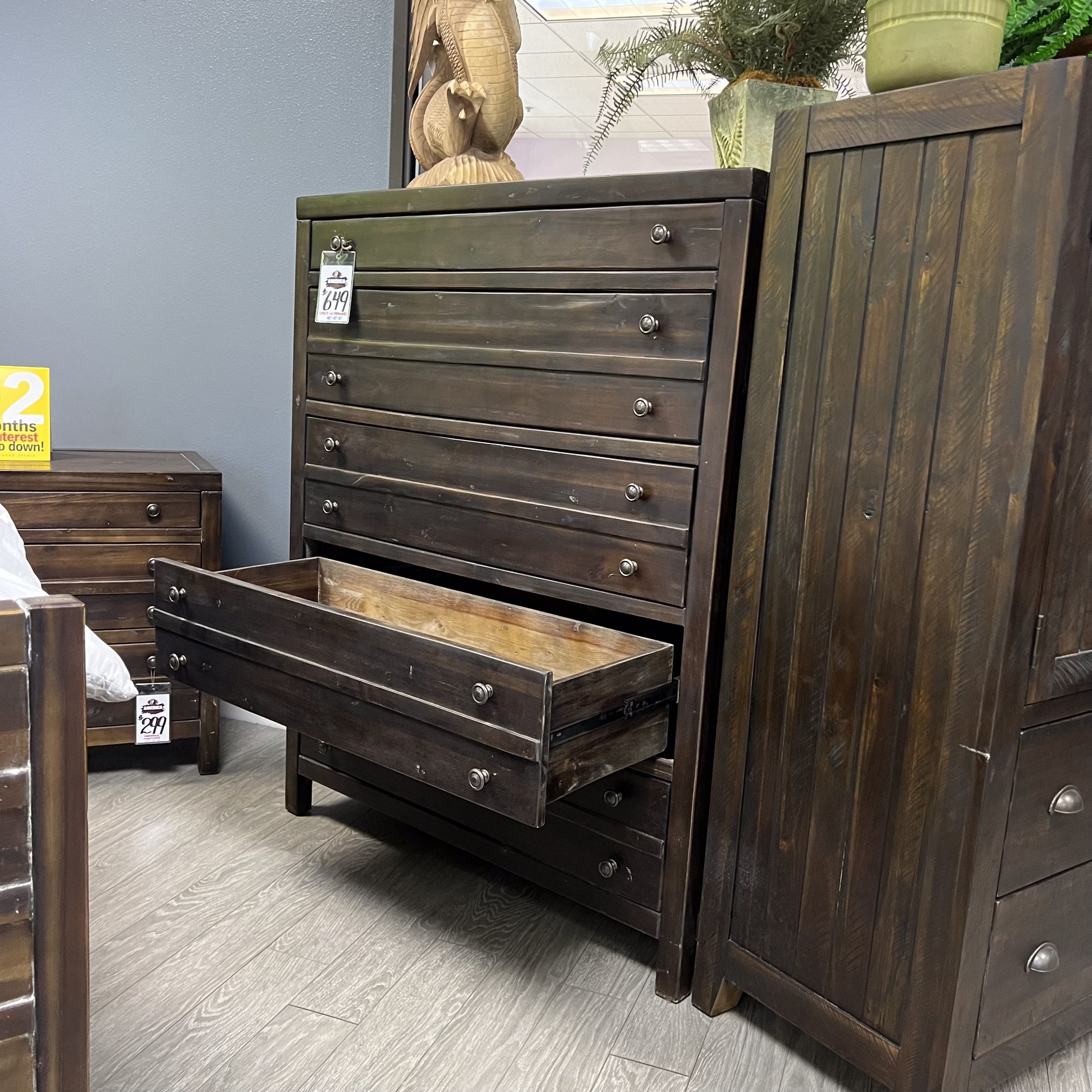 Rustic Brown Solid Acacia Wood Hi Chest Tall Dresser - Farmhouse Collection 