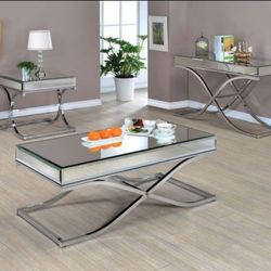 Brand New 3 PCS Contemporary Chrome Metal Coffee Table Set