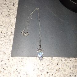 Vintage Silver Tone Abalone Shell Owl Necklace