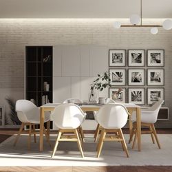 BRAND NEW 7 Piece Indoor Dining Set – 100% FSC Certified Wood Duraboard Table + White Armchairs with Cushions | Delivery Available