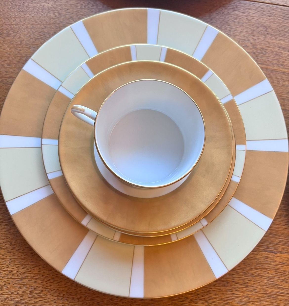 Limoges France Haviland Serengeti Matte Gold Color Bands With Strips Dinnerware Place Setting of 1
