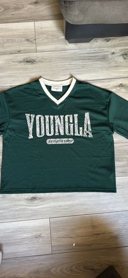 YoungLA 4187 Varsity Football Cropped Jersey Green, Size Medium