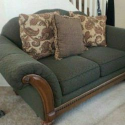 N. Peoria Pillow Backed Loveseat Couch Sofa From Pruitts Wood And Fabric W/ 3 Pillows