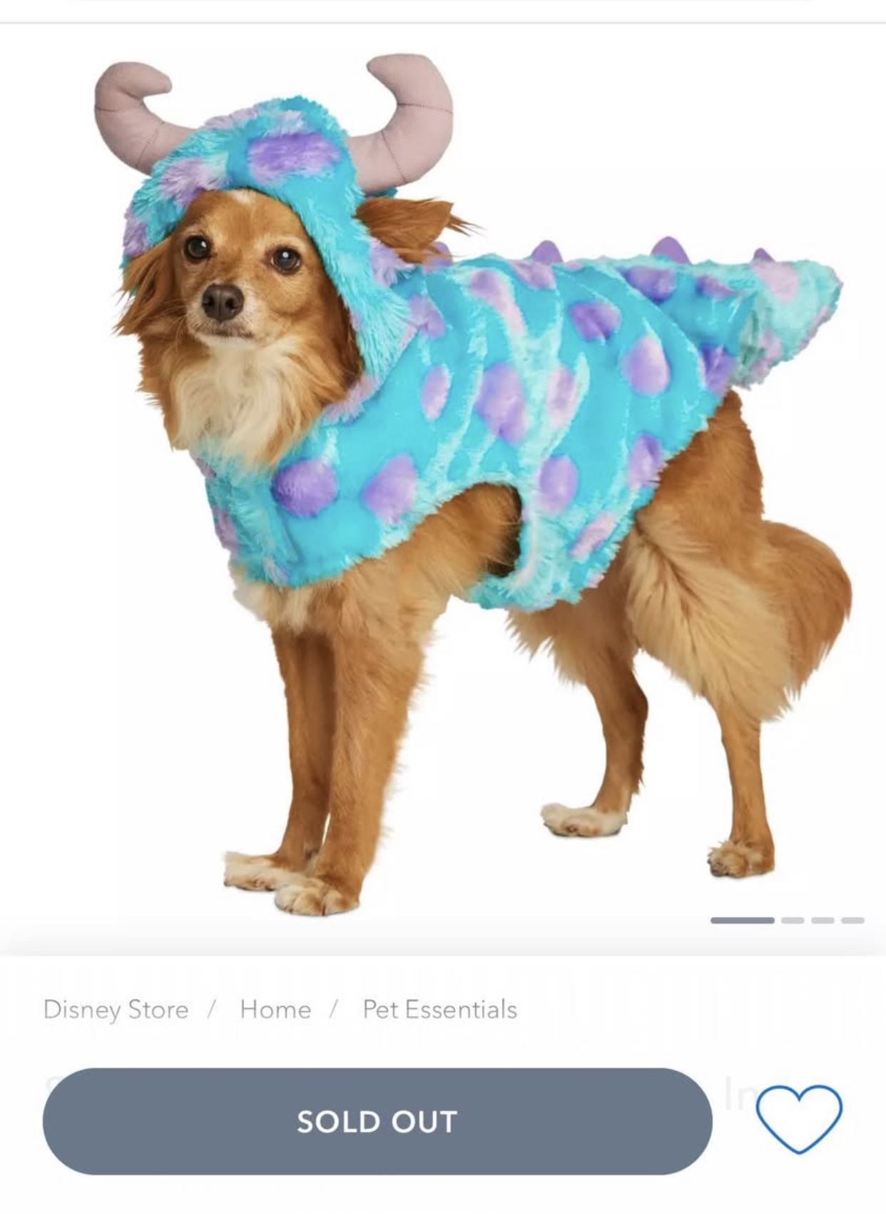 DISNEY PARKS SULLEY COSTUME FOR DOGS SULLY COSTUME