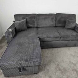 Beautiful Dark Grey Sectional With Storage 