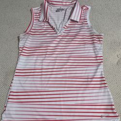 Womens Small Pink White Striped Nike Golf Tour Performance Sleeveless Collared Shirt 