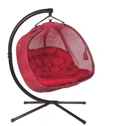 Egg Chair Swing Loveseat 2 Person No Cushion Red Porch Patio Outdoor Indoor 